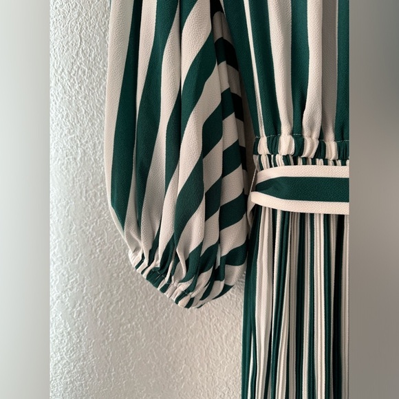 NWOT AYR The Who's She Green Regatta Stripe Pleated Midi Dress Size Xs - Picture 11 of 14